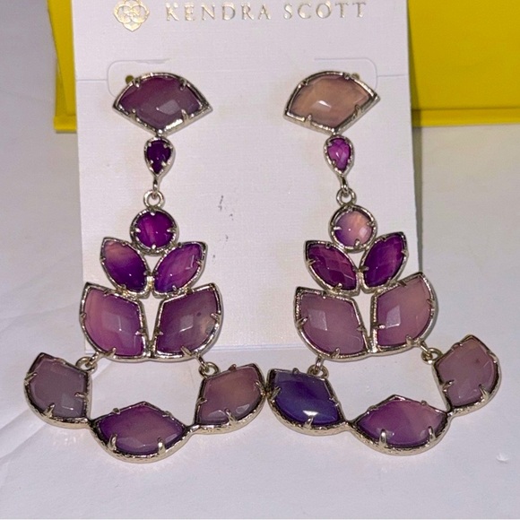 Vintage Kendra Scott Daphiney Purple Agate Chandelier Earrings - Picture 12 of 13
